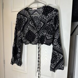 ROMWE Black and White Paisley Blouse